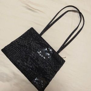 New Beautiful black handmade beaded satin bag.